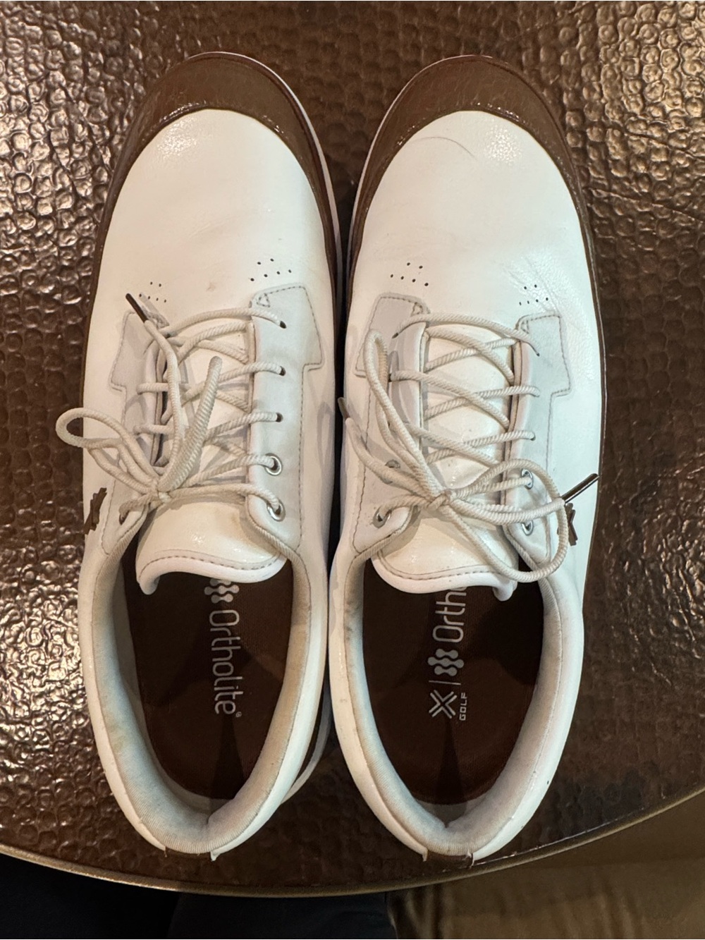 Men's White and Brown Ortholite Cushioned Athletic Golf Shoes